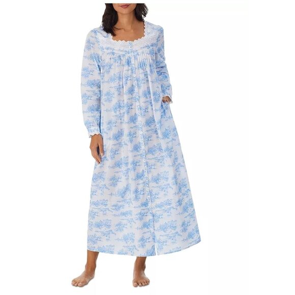 Eileen West Toile Print Cotton Ballet Nightgown Robe Cottagecorte White Blue XL - Picture 1 of 16